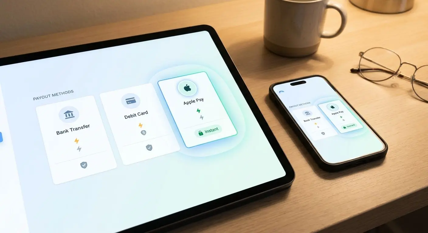 Comparison of withdrawal speeds with Apple Pay highlighted