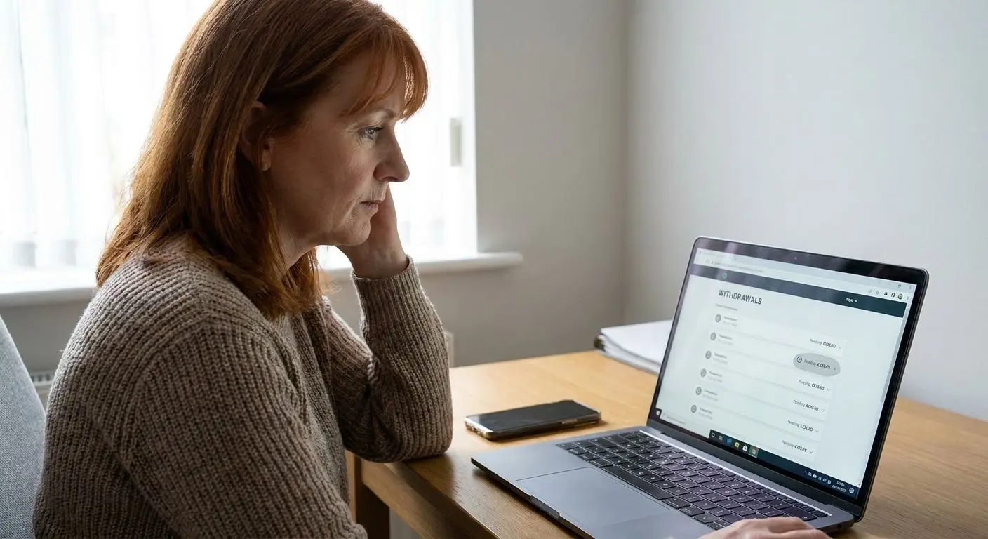 Player in Ireland checking a pending withdrawal on a laptop