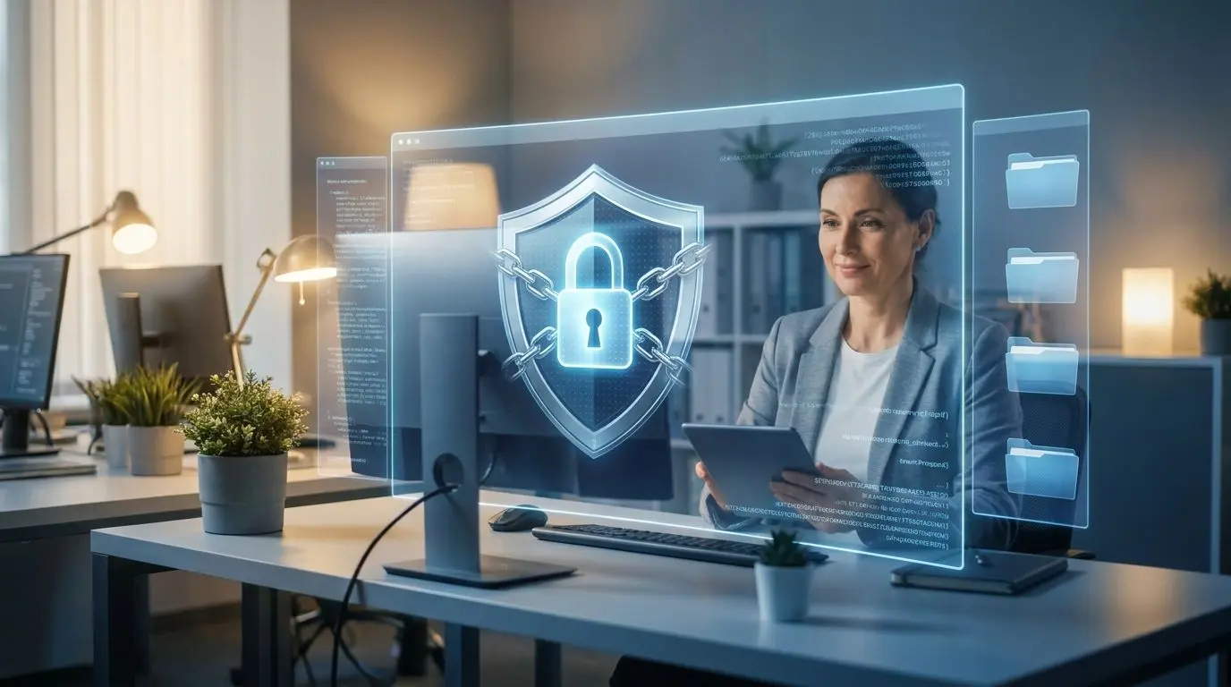 Secure document storage and data protection concept with shield and lock icons