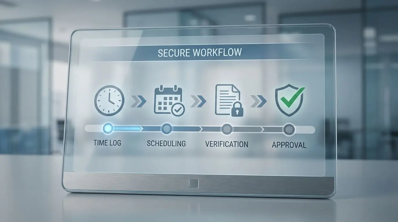 Timeline graphic showing document upload, review and approval stages