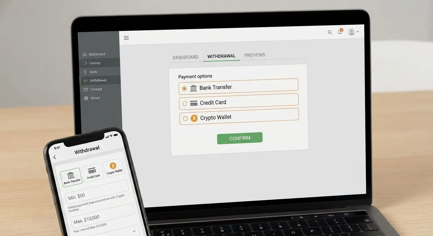 Desktop and mobile cashier interface showing withdrawal limit prompts