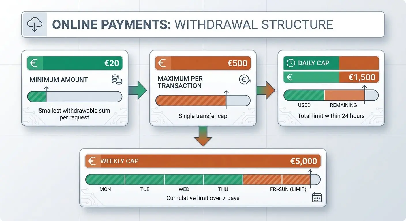 Diagram showing minimum, maximum and time-based withdrawal limits
