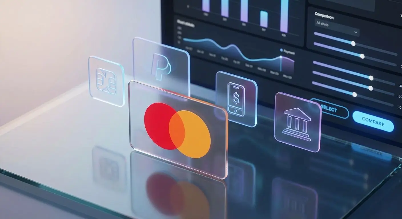 Comparison of payment options with Mastercard highlighted