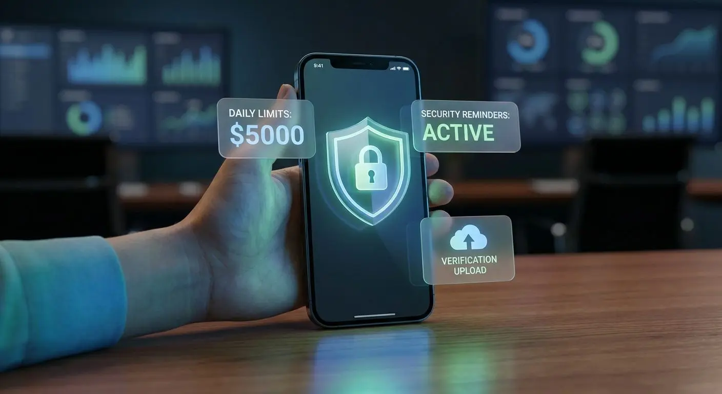 Mobile Safety and Control Tools Smartphone security screen with lock shield and responsible play controls