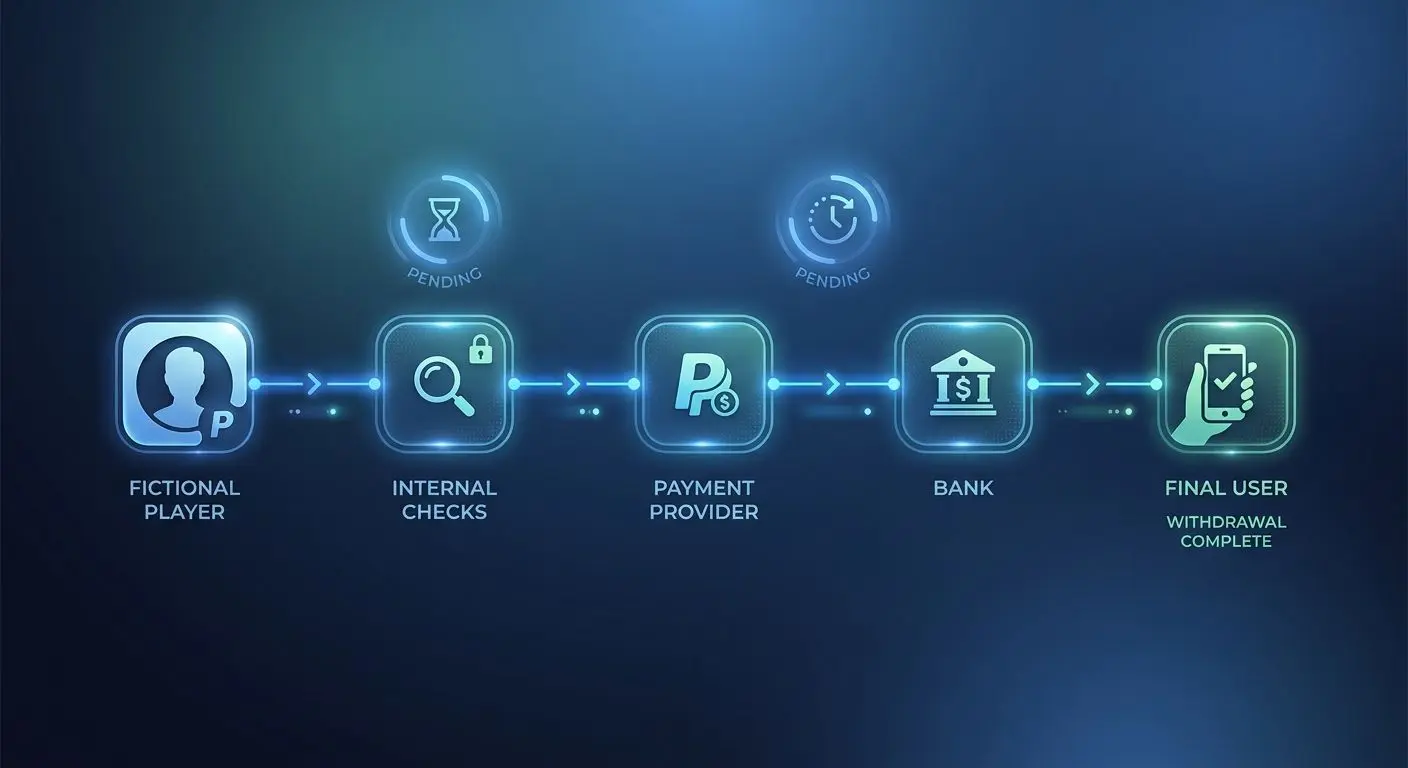Diagram of withdrawal stages from player request to bank crediting