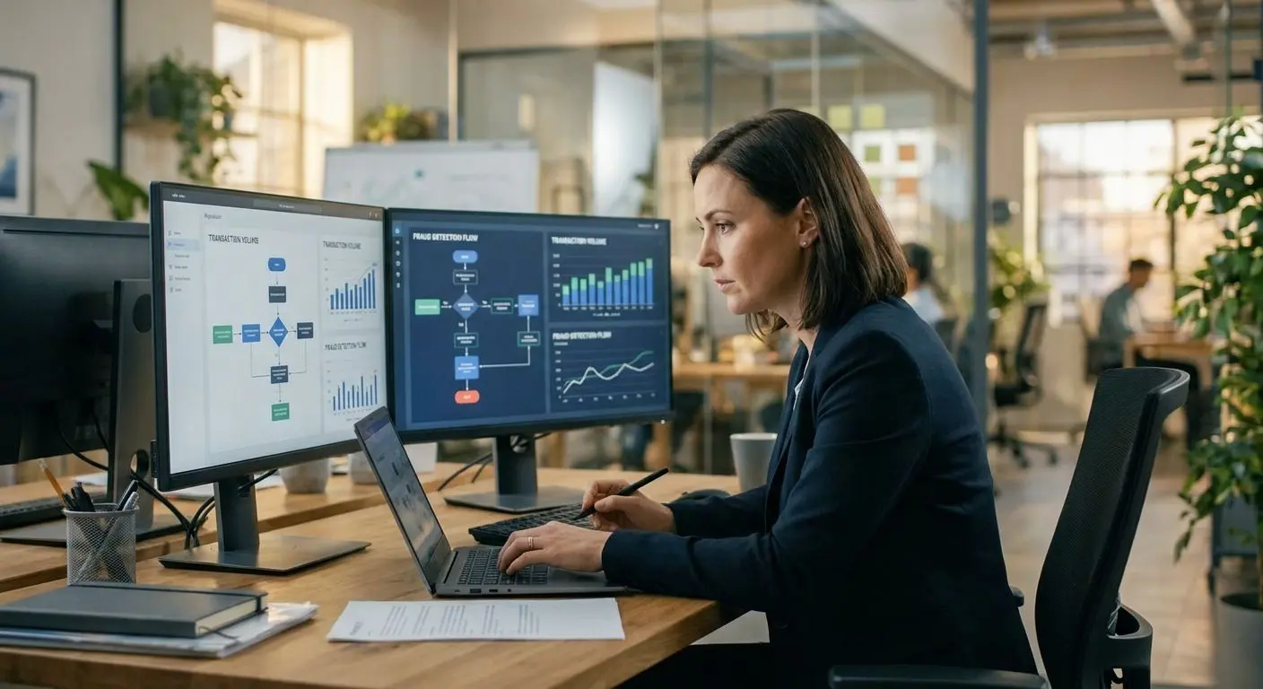 Analyst reviewing withdrawal and verification data on a laptop