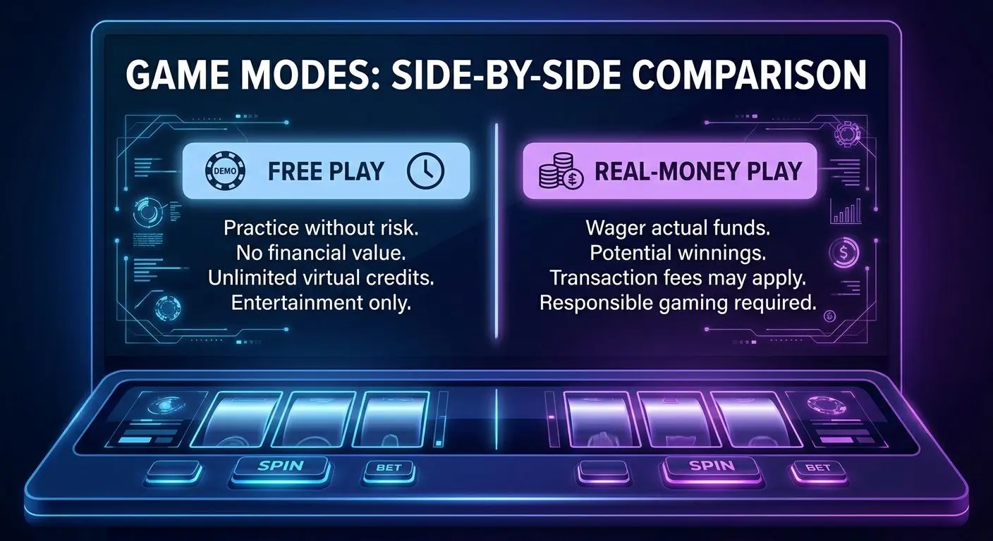 Visual comparison between free play and real money play