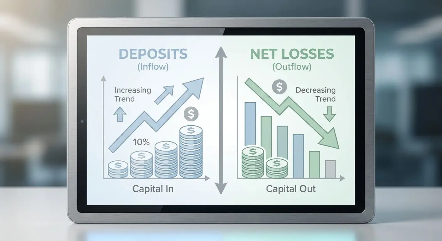 Infographic showing the difference between deposits and net losses