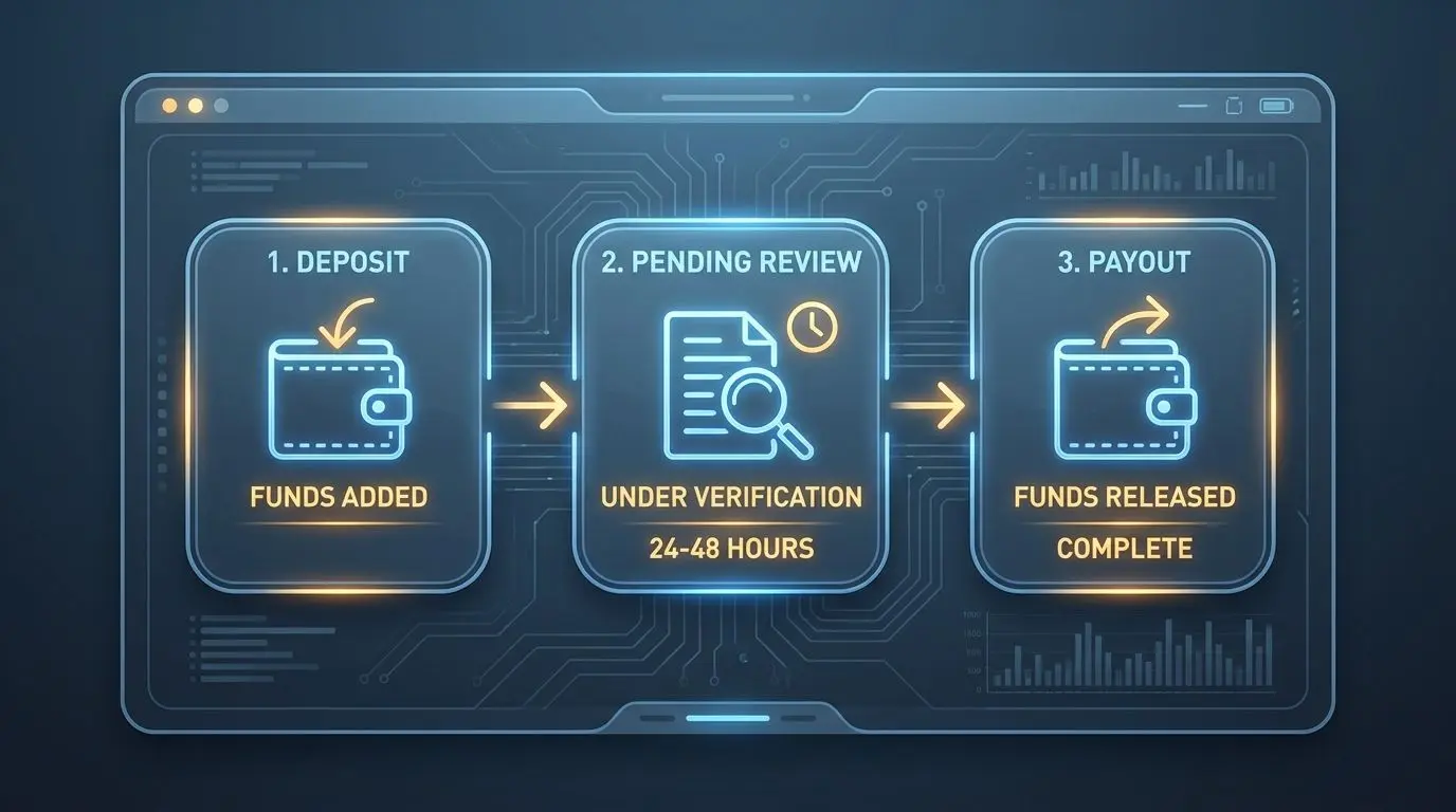 Diagram showing deposit, pending review and payout stages