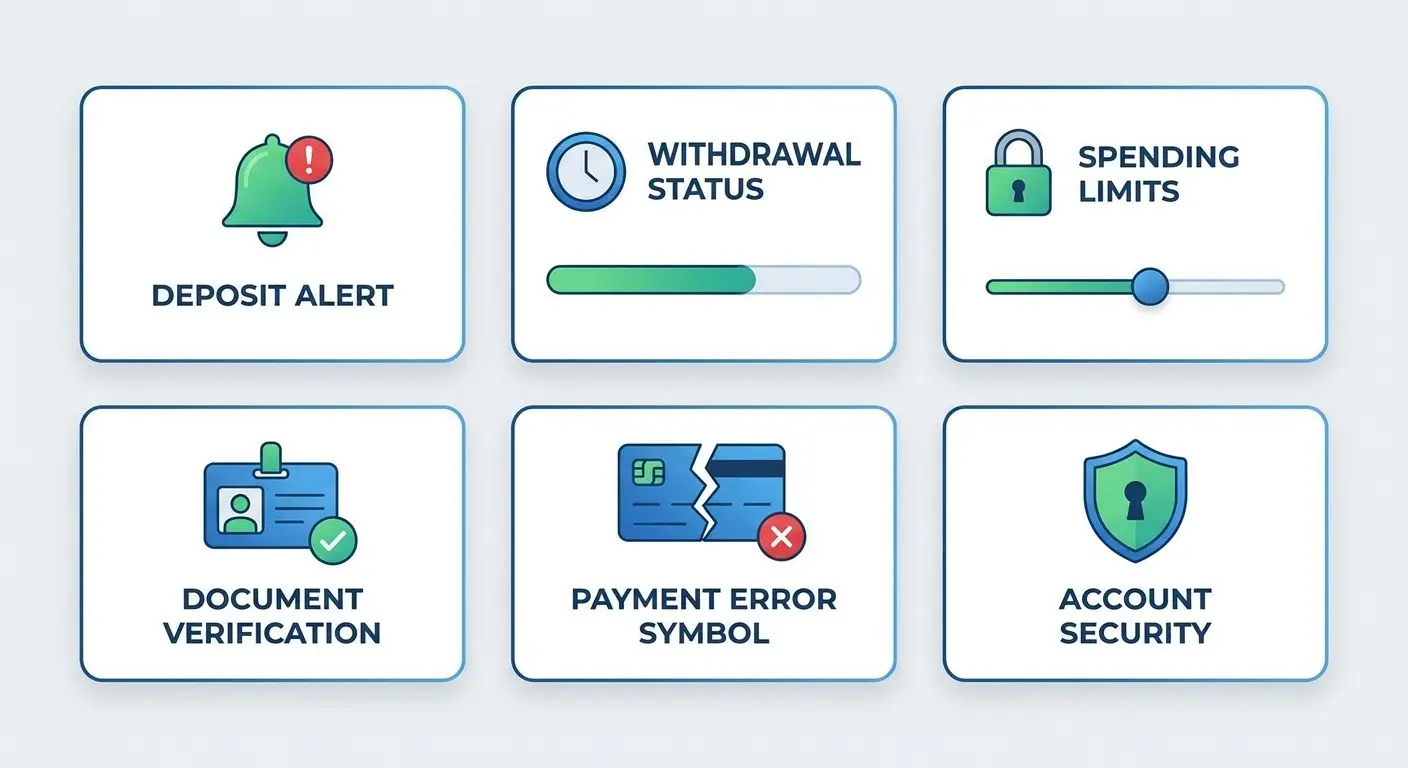 Typical PlayOJO finance support topics Diagram of common finance support topics including deposits withdrawals limits and documents
