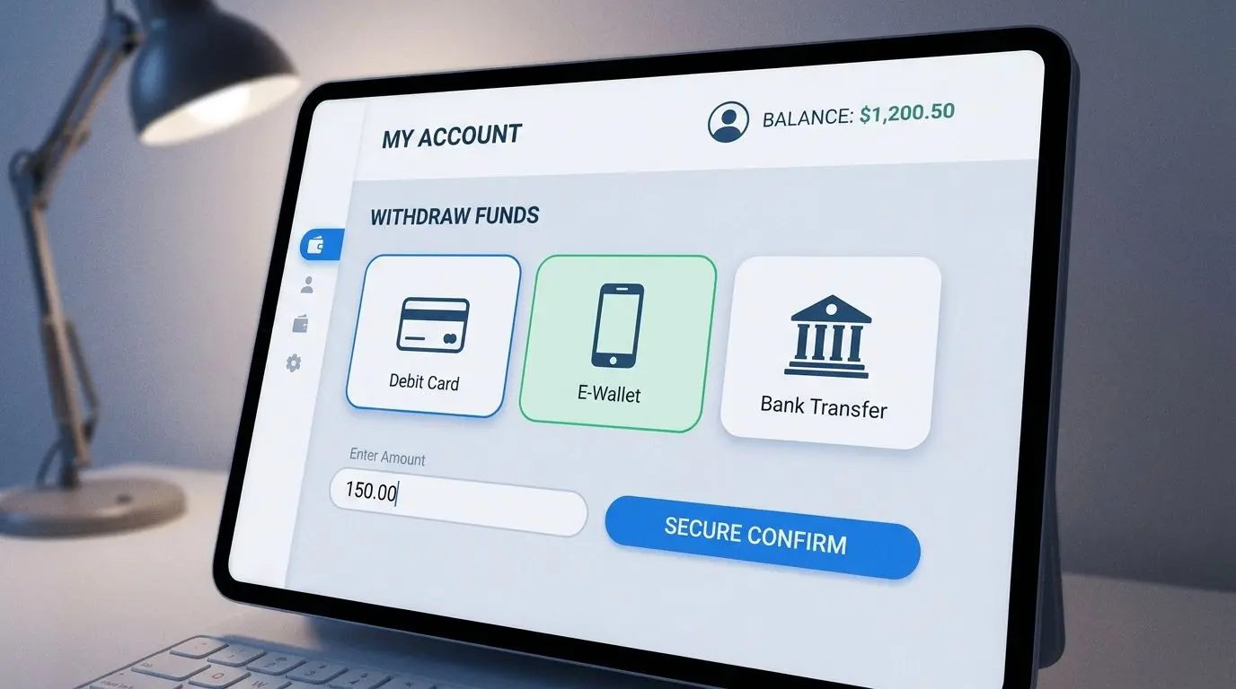 Cashier withdrawal screen showing payment method selection and amount entry