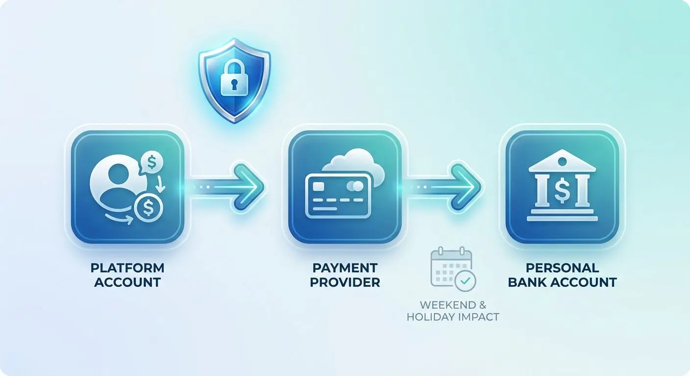 Diagram showing withdrawal flow from platform to payment provider to bank account