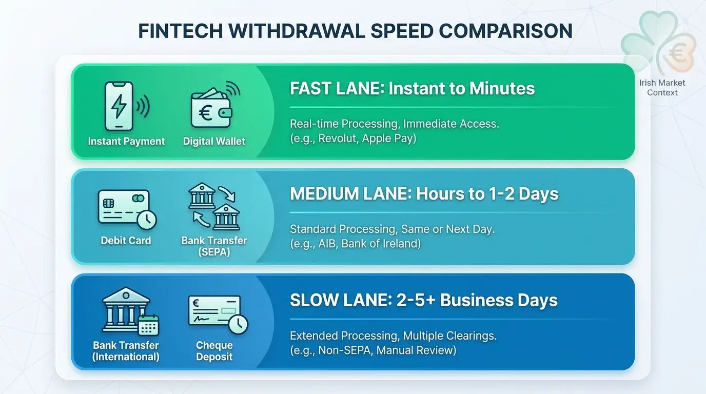 Infographic comparing withdrawal speed by payment method